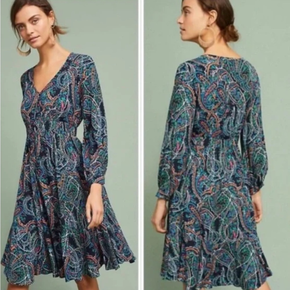 Anthropologie Maeve Maplewood Paisley Long Sleeve Dress Size XL